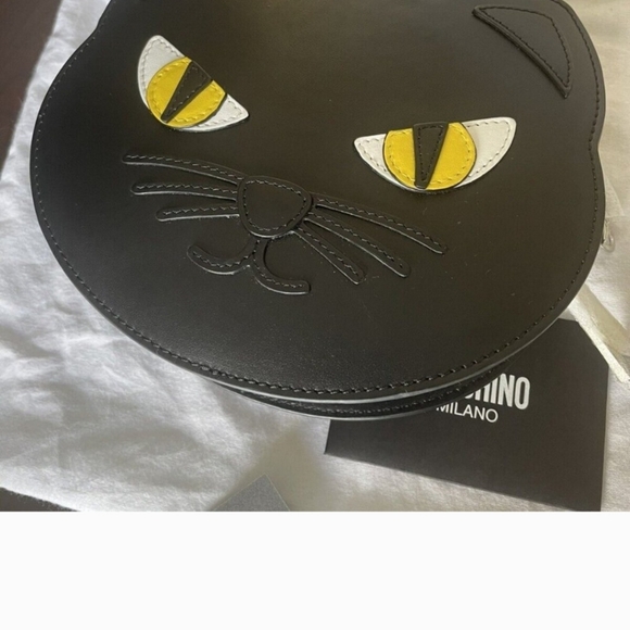 Jeremy Scott BLACK LEATHER CAT CROSSBODY BAG Moschino couture New /dust Bag - Picture 5 of 7